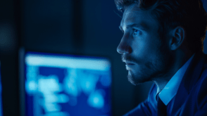 Cybersecurity professional monitoring network security systems