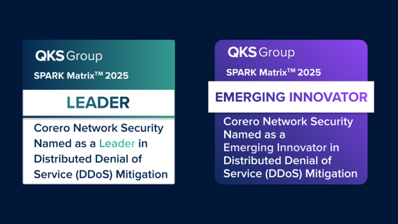 QKS Group SPARK Matrix analyst report showing Corero as Leader and Emerging Innovator